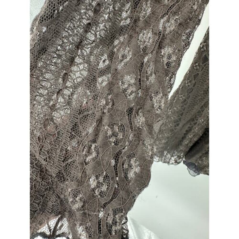 Pretty Angel Tunic WOmen Large Gray Lace V Neck Silk Blend Whimsigoth Dark Fairy - Picture 9 of 9